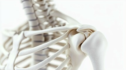 Realistic Close-Up of Anatomically Detailed Shoulder Joint, Featuring Humerus, Scapula and Clavicle on Minimalistic White Background, Perfect for Medical Illustrations and Educational