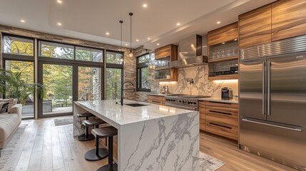 Modern Kitchen with Hidden Appliances and Quartz Countertops
