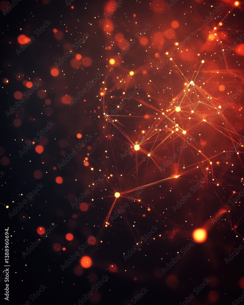 Poster abstract network with glowing nodes and connections on dark background digital art style