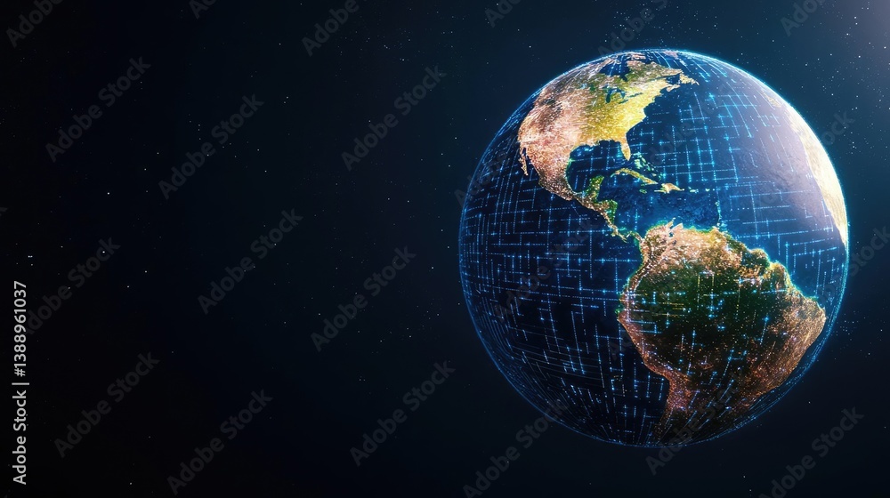 Poster earth with glowing network showing global data connection concept. detailed view of earth showcasing