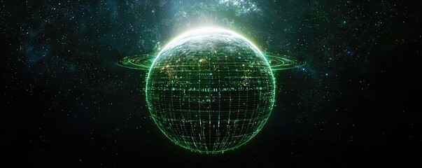 Obraz premium Earth with glowing network showing global data connection concept. A digital representation of a glowing, grid-like earth.