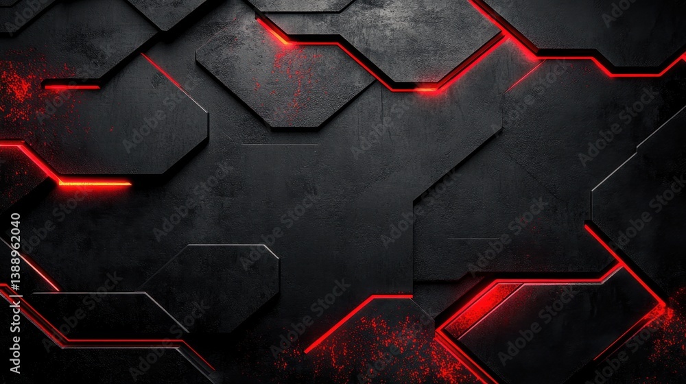 Aufkleber abstract dark geometric pattern with red glowing lines modern futuristic design for technology backg