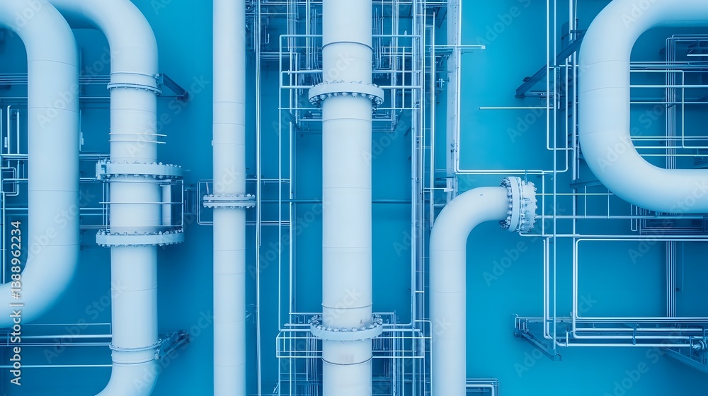 Poster intricate steel refinery structures with complex pipeline networks for modern energy and gas process