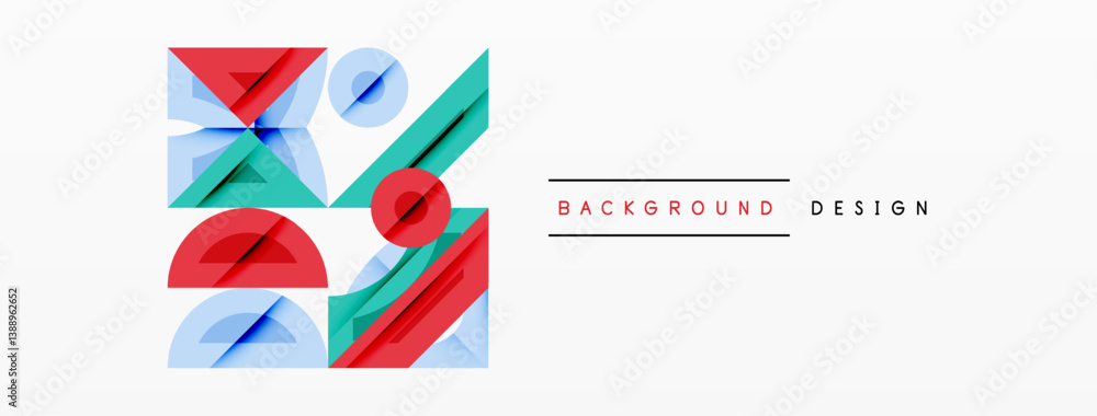 Poster Abstract geometric shapes, red, blue, teal. Overlapping forms create dynamic composition. Minimalist design, modern aesthetic. Clean lines, vibrant colors.