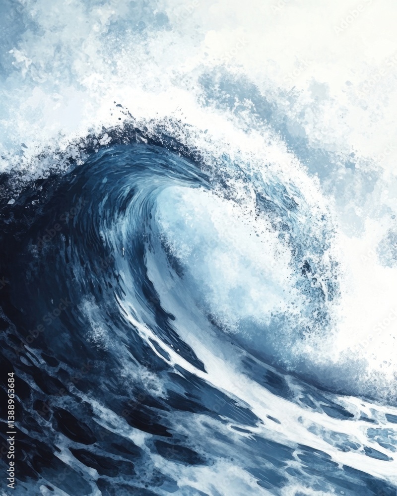 Poster captivating ocean wave illustration with dynamic movement and artistic brushstroke texture creating 