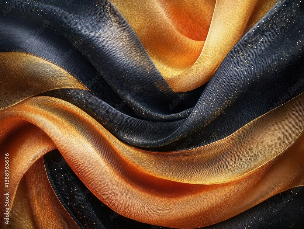 Poster elegant flowing fabric in black and gold with shimmering glitter texture creating a luxurious and fe