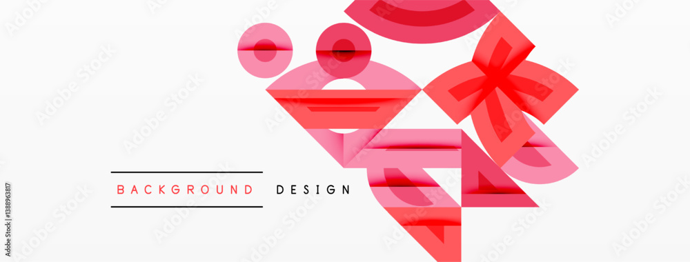 Poster abstract geometric shapes, pink hues, modern design. overlapping lines create dynamic composition. m
