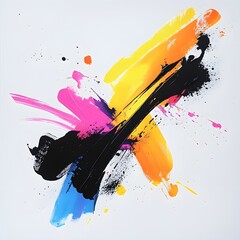 Vibrant abstract painting with bold strokes and splatters of color
