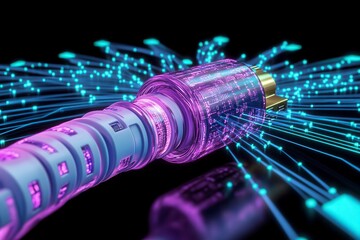 Futuristic Data Transmission Cable with Bright Neon Lights Effect