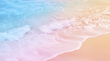Fototapeta premium serene beach scene with gentle waves lapping at pastel shoreline, evoking tranquility and calmness