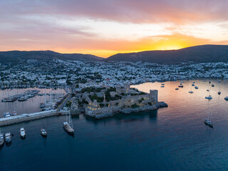 Obraz premium Bodrum Castle nd City Drone Photo, Bodrum Beach and Marina, Bodrum Mugla, Turkiye (Turkey)