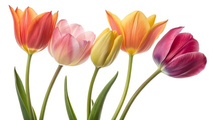 Elegant Tulip Flowers Isolated on White Background, Spring Floral Botanical Illustration