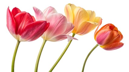 Obraz premium Elegant Tulip Flowers Isolated on White Background, Spring Floral Botanical Illustration