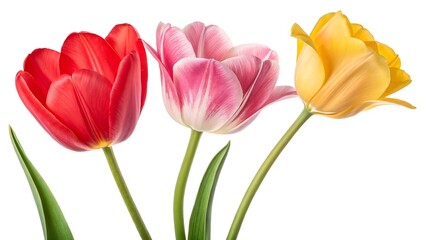 Fototapeta premium Elegant Tulip Flowers Isolated on White Background, Spring Floral Botanical Illustration