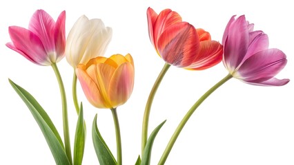 Fototapeta premium Elegant Tulip Flowers Isolated on White Background, Spring Floral Botanical Illustration