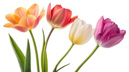 Elegant Tulip Flowers Isolated on White Background, Spring Floral Botanical Illustration