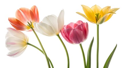 Elegant Tulip Flowers Isolated on White Background, Spring Floral Botanical Illustration