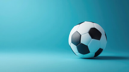Obraz premium Soccer ball resting on a blue surface, highlighting its texture and classic black and white pattern