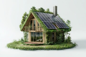 Obraz premium A digital illustration of a house transforming into a solar powered eco home