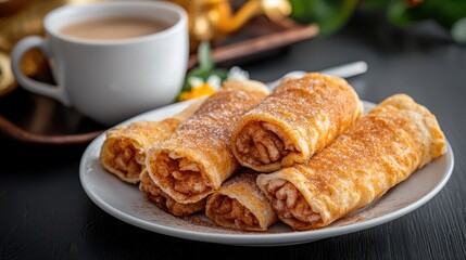 Delicious Plate of Gourmet Food Accompanied by Fresh Coffee Beverage