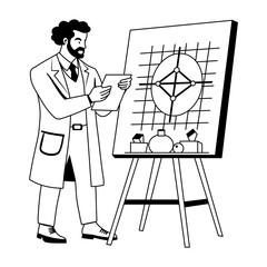 A glyph illustration of a professional giving physics lecture 