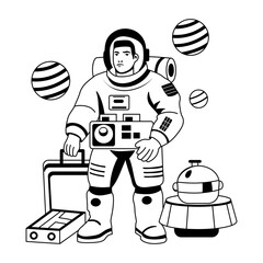 A glyph illustration off a space explorer wearing a spacesuit   © Vectors Market