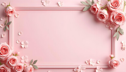 Pink Flower frame, flower background. Mother's Day, Wedding, feminine, isolated flowers. flower decoration, deco, Rose, Lily, pink background, tone on tone