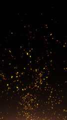 Fire sparks flying up at night vertical background illustration.