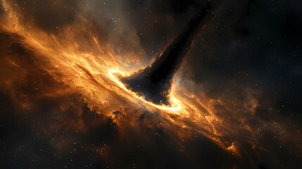 A mesmerizing cosmic dance of swirling gas and dust surrounding a massive black hole, an enigmatic abyss at the heart of the universe. Nebula Abyss. Illustration