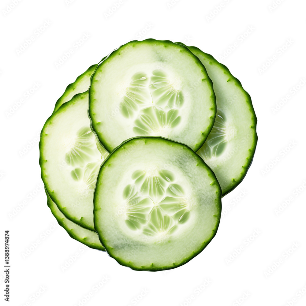 Poster a close up view of several cucumber slices stacked on top of each other on a on transparent backgrou