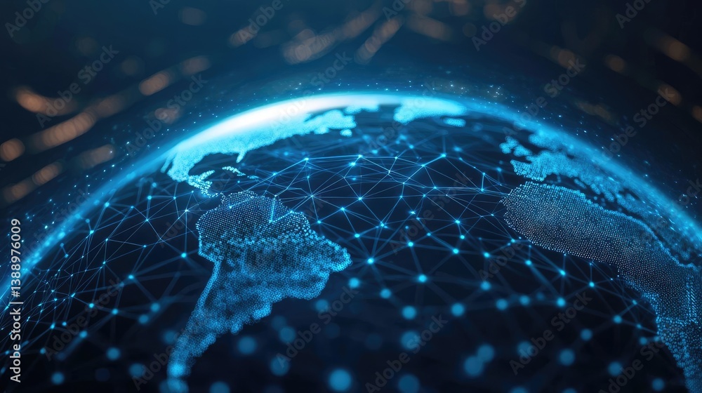 Poster earth with glowing network and cyberspace wireless connection concept. a digital globe illustrating 