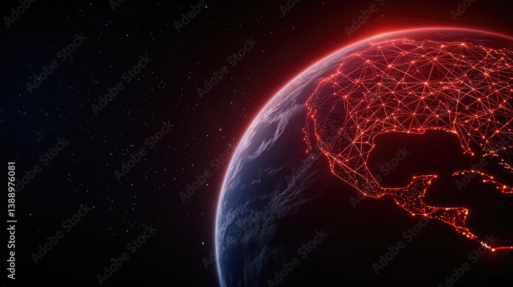 Aufkleber earth with glowing network and cyberspace wireless connection concept. futuristic view of earth with