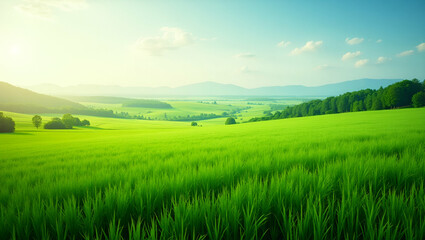 Obraz premium Explore meticulously curated photo stock of fresh green landscapes, featuring expansive fields and dynamic foliage that embody ecological sustainability.