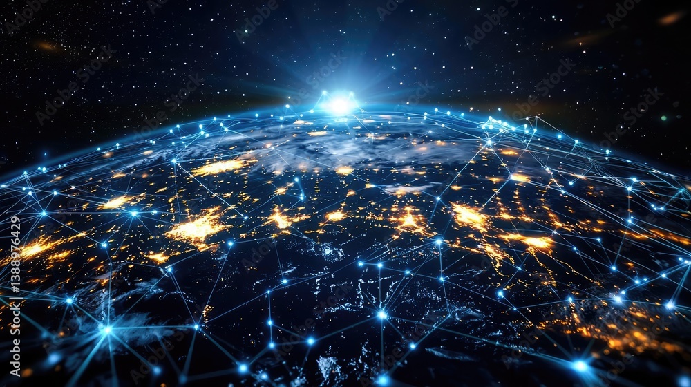 Aufkleber earth with glowing network and cyberspace wireless connection concept. a stunning view of earth with