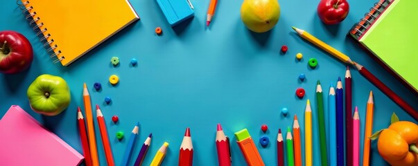 Colorful school supplies pattern for students, pencil, back to school