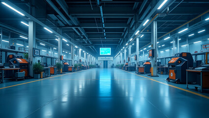 Fototapeta premium Sophisticated Minimalist Wallpaper: Expansive Space & Industrial Aesthetics for Smart Manufacturing & High-Tech Factory Environments