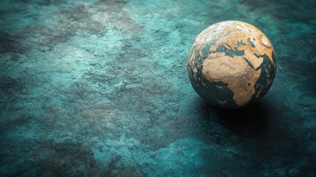 Aged earth model on rustic blue surface reflecting natural beauty and timelessness