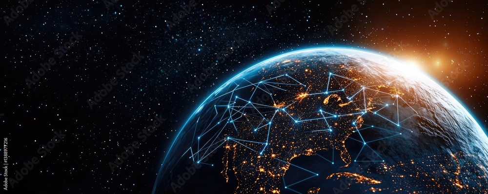 Aufkleber earth with glowing network showing global data connection concept. a stunning view of earth, showcas