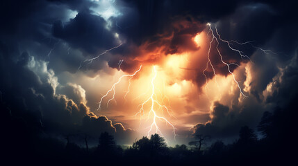 Fototapeta premium Lightning strike on the dark cloudy sky