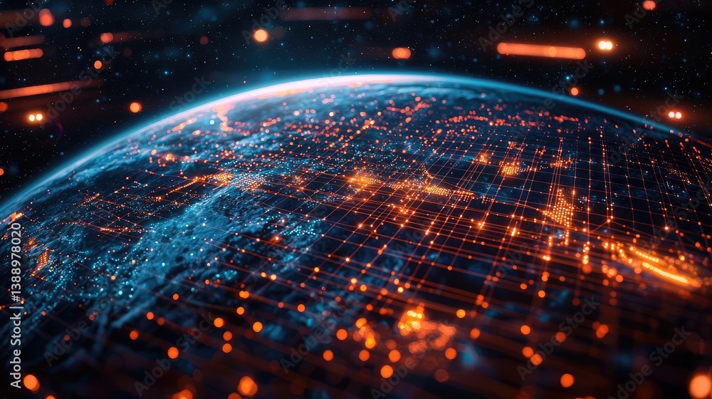 Aufkleber earth with glowing network and cyberspace wireless connection concept. vivid digital representation 