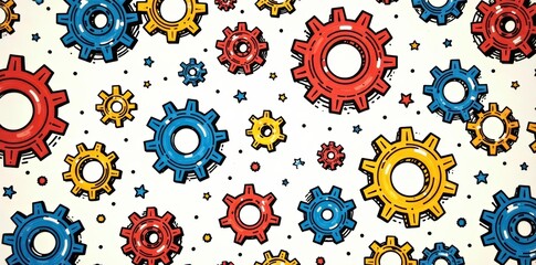 Hand-drawn mechanic gear doodles for seamless pattern background, automotive, seamless