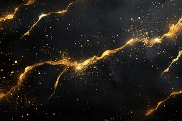 Elegant black marble texture with golden veins and sparkling particles for luxurious backgrounds
