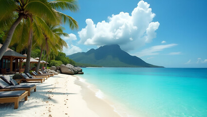 Naklejka premium Tropical Vacations: Breathtaking Beaches, Refined Resorts & Dynamic Water Activities for Discerning Travelers Seeking Luxury & Cultural Immersion in Exotic Locales