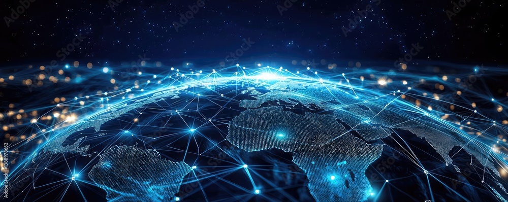 Poster earth with glowing network featuring global internet connection concept. digital network connecting 