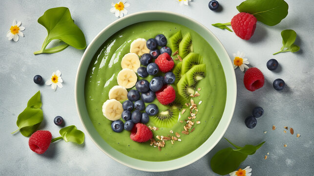 Healthy food clean eating selection: fruit, vegetable, seeds, superfood, cereals, leaf vegetable on gray concrete background copy space