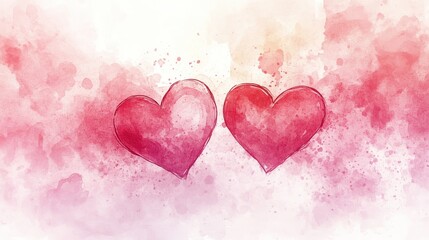 Fototapeta premium Watercolor hearts symbolizing love and romance in red and pink tones