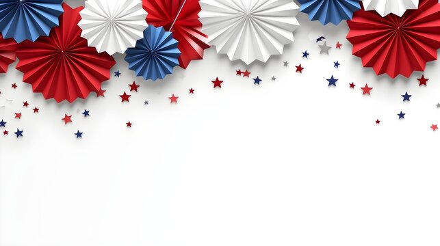Red White Blue Paper Fans Stars White Background 4th July Patriotic Celebration