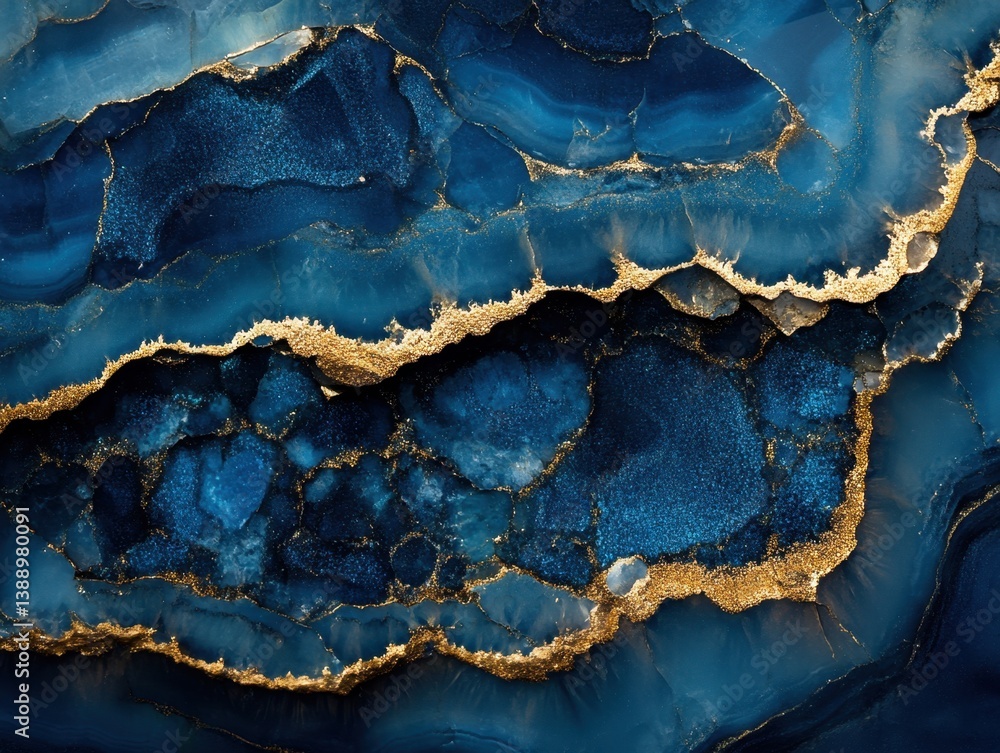 Poster abstract agate texture with gold veins on blue background creating a luxurious and elegant visual mo