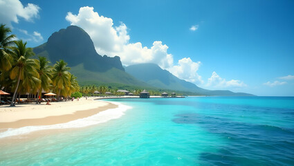 Obraz premium Tropical Vacations: Breathtaking Beach Scenes, Refined Resorts & Dynamic Water Activities for Discerning Travelers in Exotic Locales - Photo Stock Concept