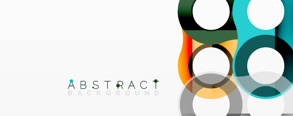 Bright geometric shapes overlap. Circles, squares create modern design. Vibrant colors, clean lines, minimalist aesthetic. Perfect backdrop for presentations.